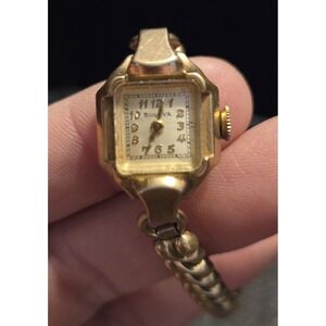 Vintage Bulova Ladies Watch 10K Gold Filled Case Spiedel Band 1950s Not Running